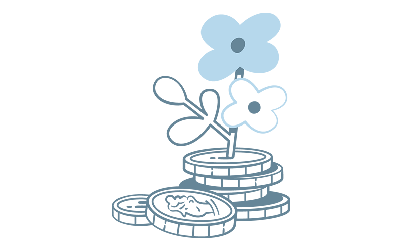 Illustration of a flower growing out of a stack of coins.