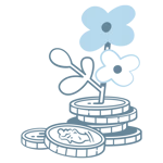 Illustration of a flower growing out of a stack of coins.