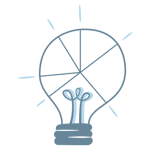 Illustration of a lightbulb that has been split like a pie chart.